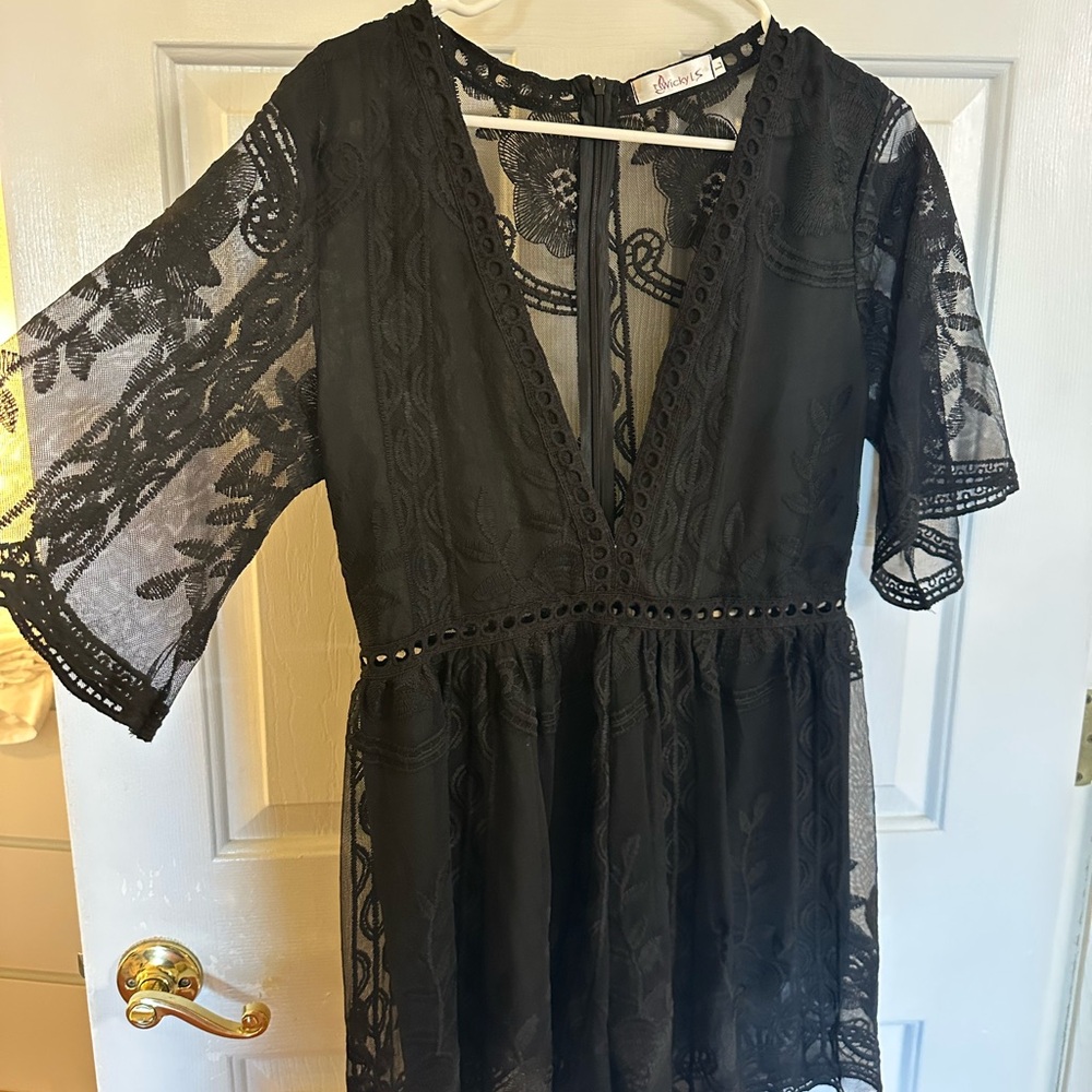 Black Lace Dress with Sheer Sleeves